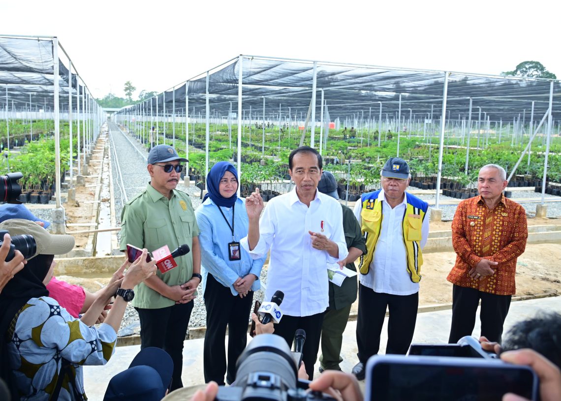 Presiden Jokowi meninjau Persemaian Mentawir di Kabupaten Penajam Paser Utara, Provinsi Kalimantan Timur, pada Kamis, 21 September 2023. BPMI Setpres