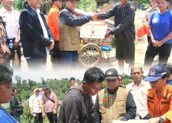 Wabup Avun menyerahkan bantuan korban kebakaran di Kampung Long Pakaq Baru. (dok Prokopim Mahulu)