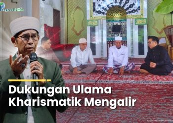 Rendi Solihin (kedua dari kanan) berfoto bersama KH Saifuddin Marzuki (tengah) saat bersilaturahmi di Pondok Pesantren Al Arsyadi, Kelurahan Handil Baru, Kecamatan Samboja, Sabtu (1/3). istimewa/progreskaltim/arrauf rizki saputra